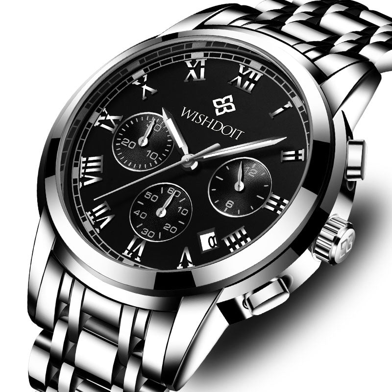 WISHDOIT WSD-016 Men Watch Fashion Chronograph Stainless Steel Strap Wrist Watch