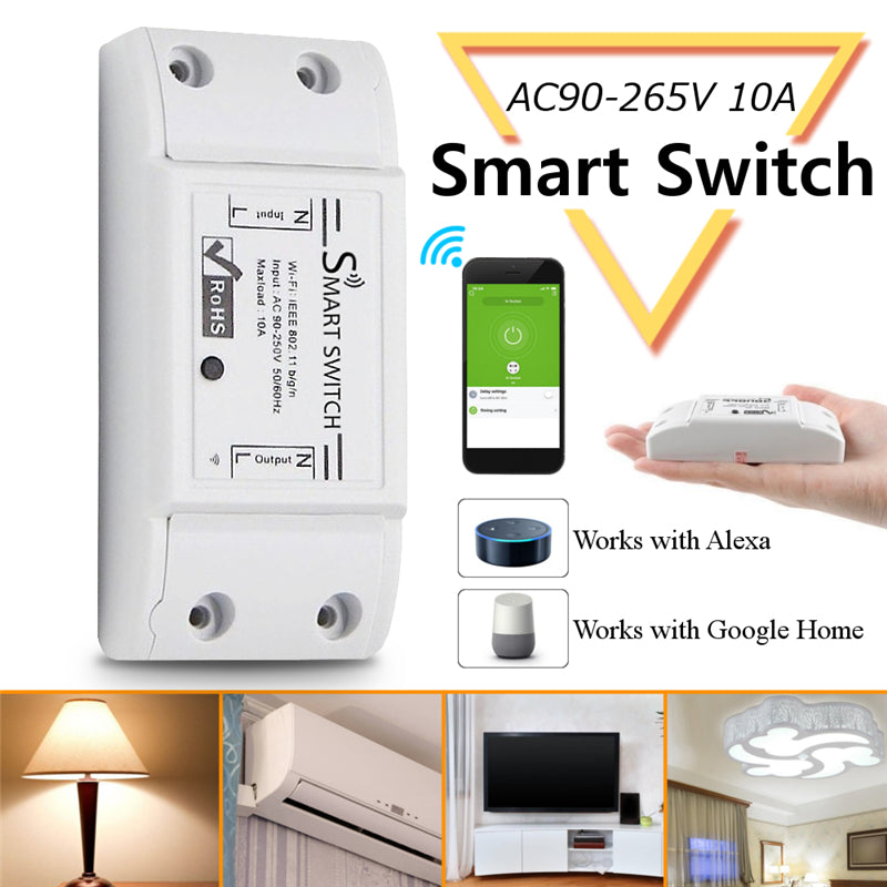 LUSTREON AC90-250V WiFi APP Relay Module DIY Smart Home Automation Light Switch Work With Amazon Alexa Google