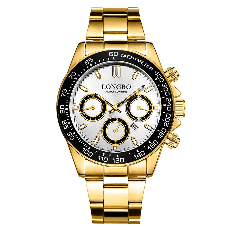 LONGBO 80522 Luminous Display Fashion Full Steel Strap Waterproof Business Men Quartz Watch