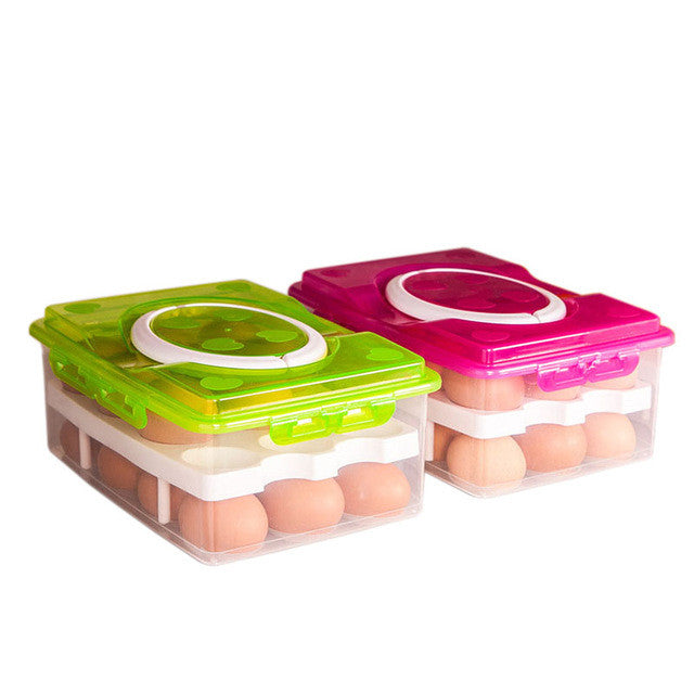 Double Layer 24 Grid Egg Box Kitchen Storage Container Holder Food Organizer Fridge Crisper