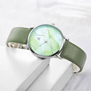 SHENGKE SK K0108 Spring Jade Green Calm Brown Leaf Dial Fashion Leather Strap Women Quartz Watch