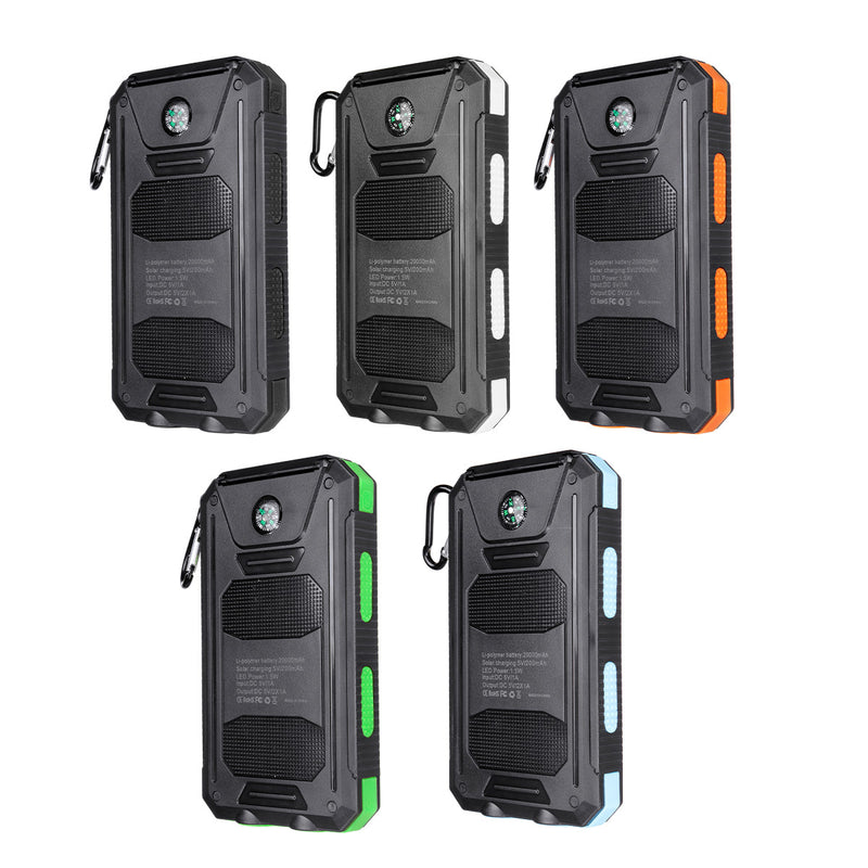 20000mAh Solar Charging Power Bank SOS Mode Portable Cell Phone Solar Charger with Dual USB Charging Ports LED Flashlight Carabiner/Compass