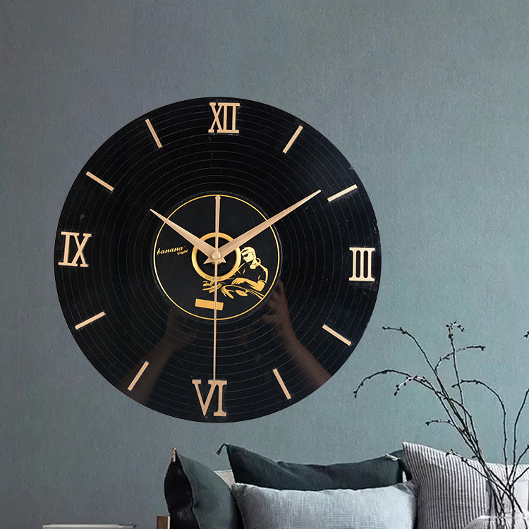 Emoyo ECY003 Musical Note Wall Clock Black CD Album 3D Wall Clock For Home Office Decorations