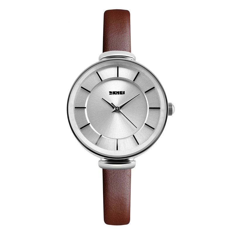 SKMEI 1184 Simple Design Ladies Wrist Watch Genuine Leather Strap Quartz Watches