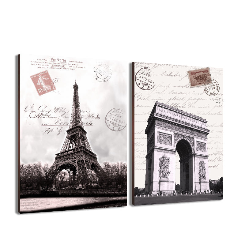 Miico Hand Painted Combination Decorative Paintings Paris Landscape Paintings Wall Art For Home Decoration