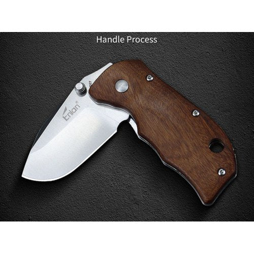 Enlan M027 Small Pocket Folding Knife with 8Cr13Mov Blade Wood Handle Liner-lock Stainless Steel Knife