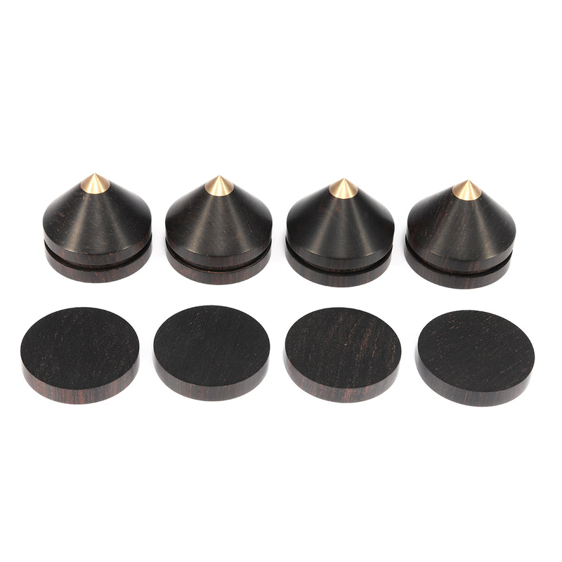 4Pcs Ebony Speaker Spike Isolation Stand Wooden Copper Tip Feet Spike with 23mm Base Pad