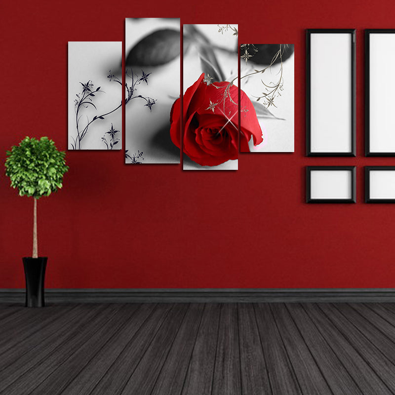 Miico Hand Painted Four Combination Decorative Paintings Botanic Rose Wall Art For Home Decoration