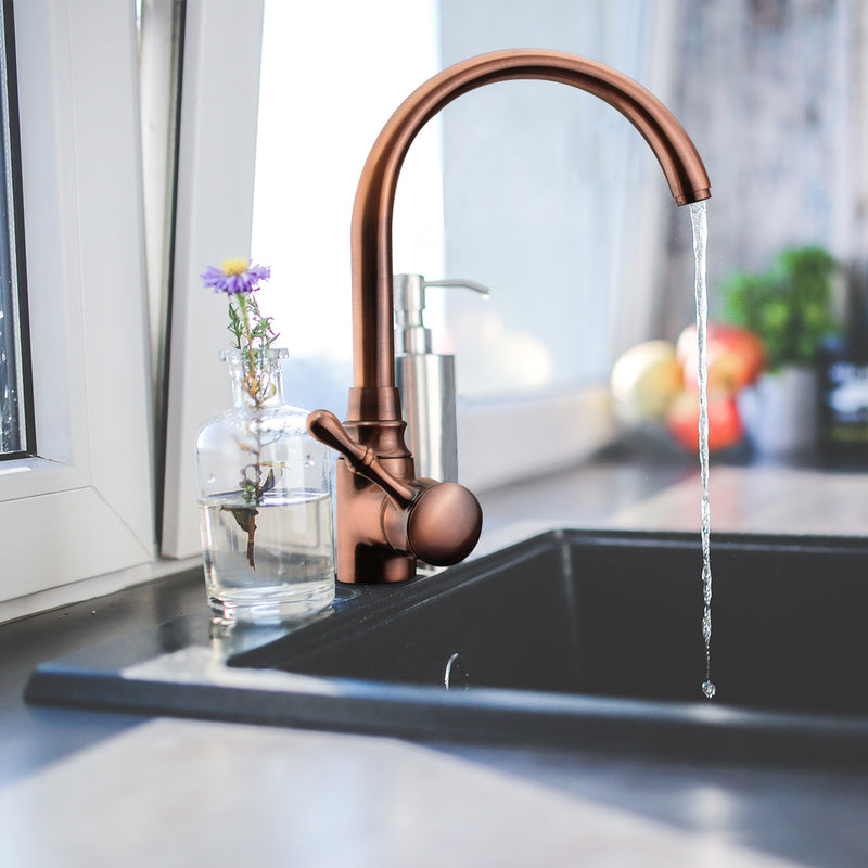 TAPCET Red Copper Antique Kitchen Basin Sink Faucet Hot&Cold Water Mixer Tap