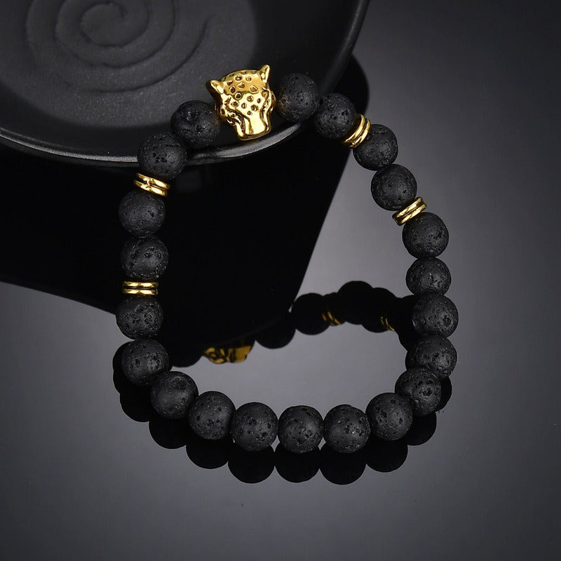 Retro Leopard Beaded Bracelet Natural Stone Bracelet For Men Volcanic Rock Bracelet