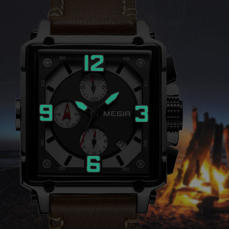MEGIR 2061 Unique Style Men Wrist Watch Chronograph Date Luminous Number Quartz Watch