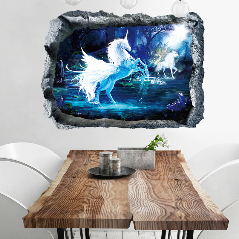 Miico Creative 3D Unicorn Broken Wall Removable Home Room Decorative Wall Decor Sticker
