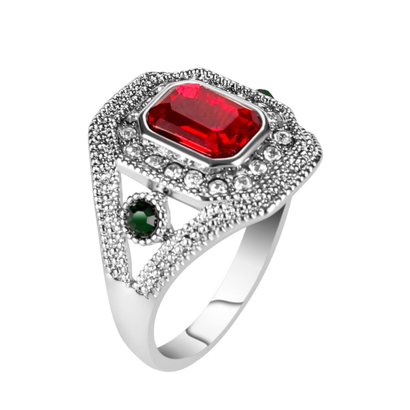 European And American Alloy Inlaid Satellite Stone White Diamond Silver Plated Ring