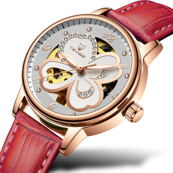 TEVISE T835A Women Automatic Mechanical Watch Fashionable Genuine Leather Band Watch