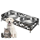Double Pet Bowls Dish Dog Cat Stand Feeder Food Water Stainless Steel Durable Bowl