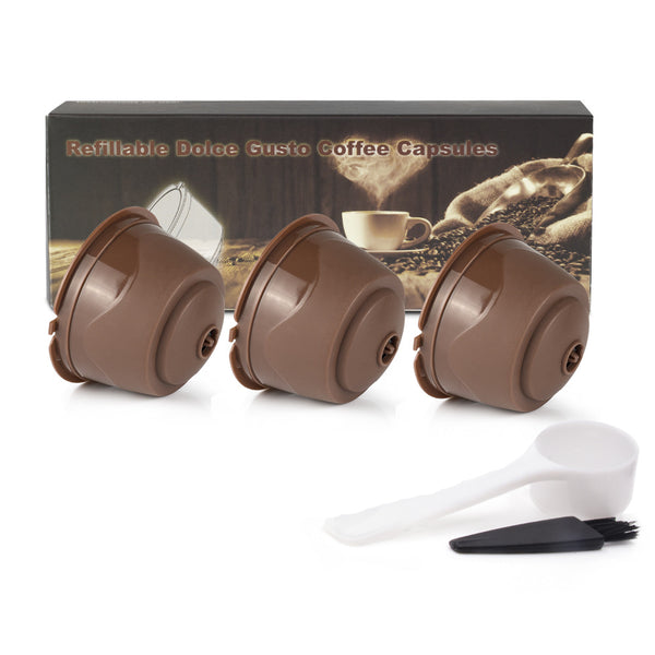3Pcs/Set 50-100ml Plastic Refillable Coffee Capsule Cup Reusable Coffee Pods w/ 8ml Coffee Spoon Brush for Dolce Gusto Brewer