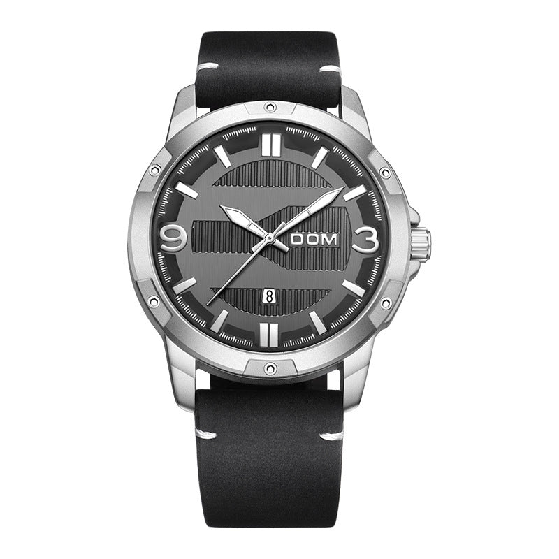 DOM M-1219 Fashion Men Watch Waterproof Luminous Date Display Leather Straps Quartz Watch