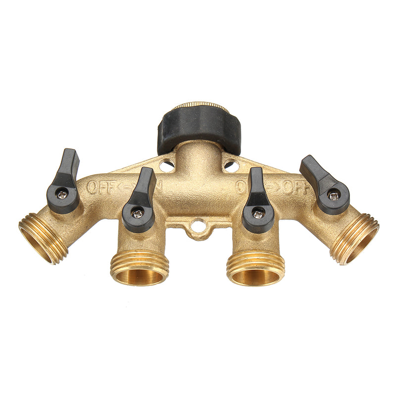3/4 Inch BSP 4 Way Brass Hose Faucet Manifold Water Segregator Garden Tap Connector Splitter Switcher Control Shut Off Valve