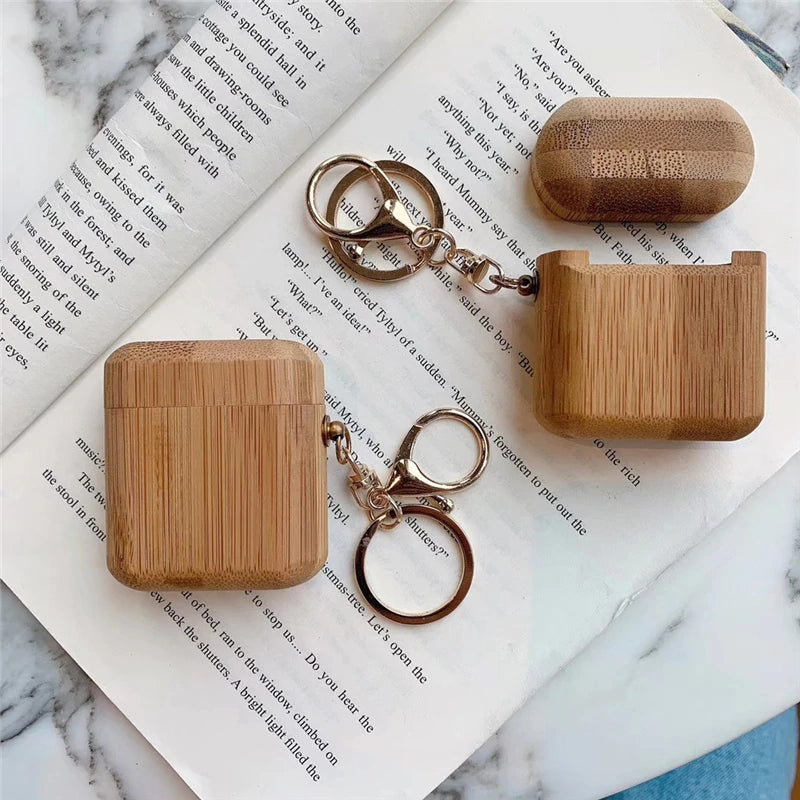 Bakeey luxury Soild wood Earphone Storage Protective Case with Keychain for Apple AirPods 1 / Apple AirPods 2