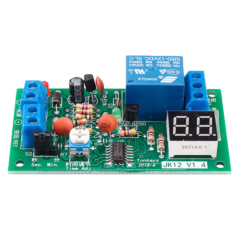 JK12-A 12V Time Adjustable Relay Module with LED Digital Tube Dynamic Display Countdown Single Chip Relay