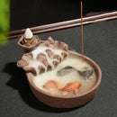 Porcelain Backflow Cone Incense Burner Buddha Ceramic Buddhist Sandalwood Holder Fish Decor