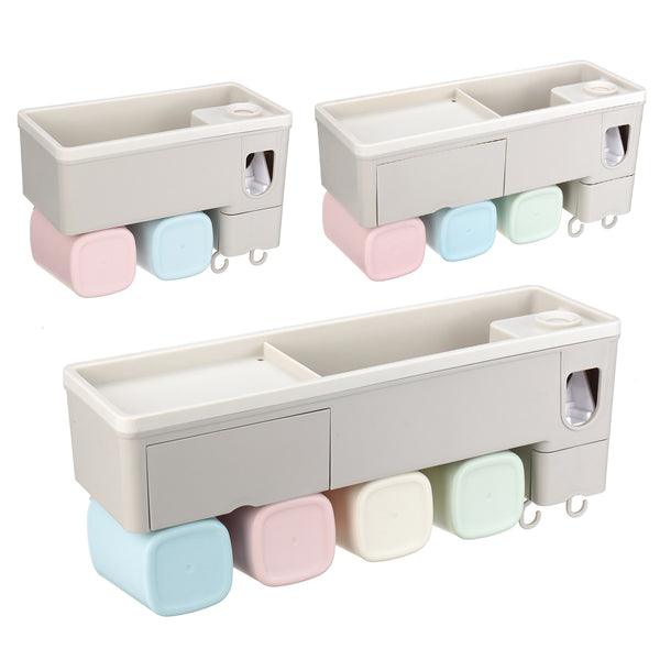 Toothbrush Holder Toothpaste Squeezer Stand Organizer Plastic Bathroom Storage Rack Set