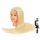 30% Blonde Real Human Hair Training Hairdressing Head Mannequin Clamp Holder