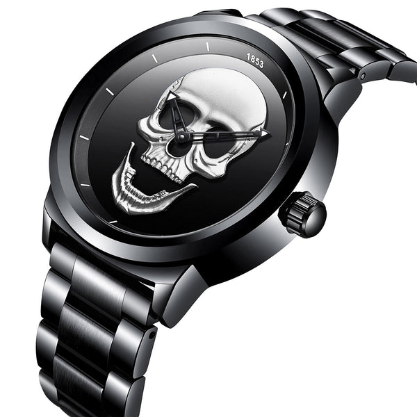LIGE LG9876 Special Skull Pattern Three-needle Stainless Steel Quartz Watch Men Watch