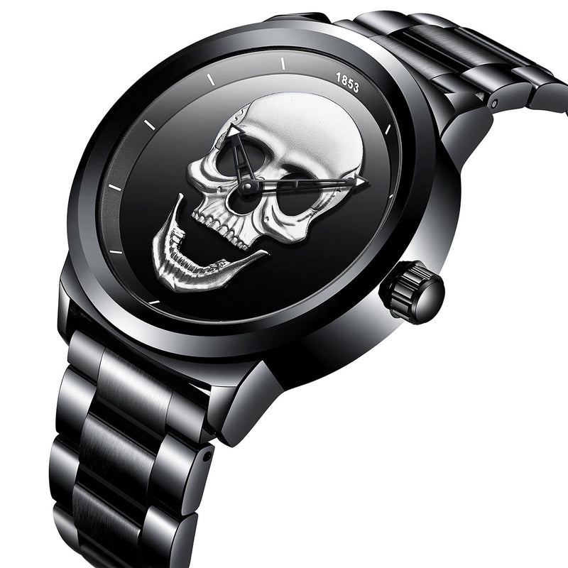 LIGE LG9876 Special Skull Pattern Three-needle Stainless Steel Quartz Watch Men Watch