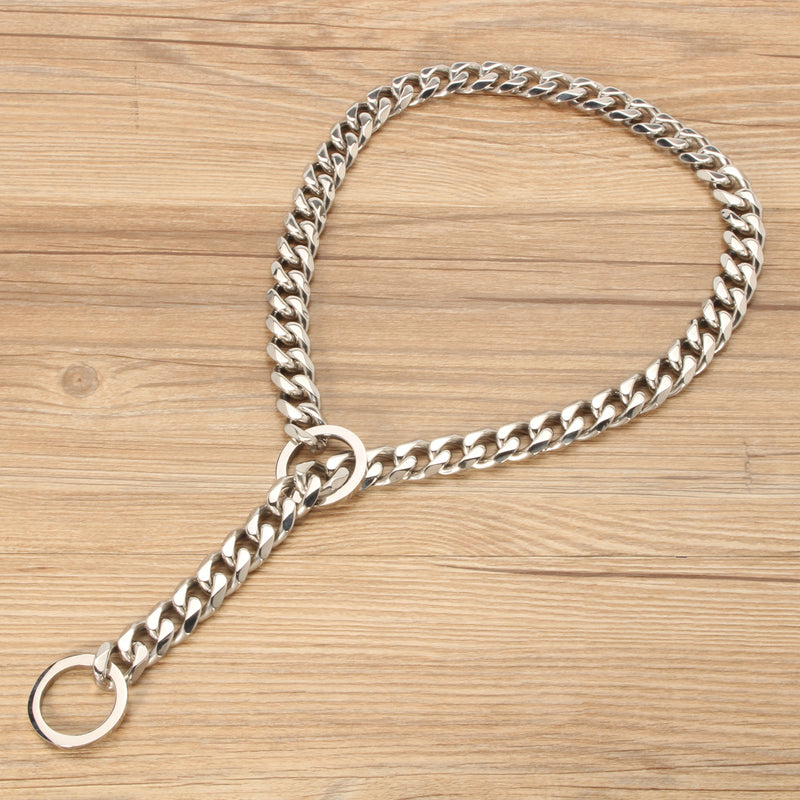 Silver Cuban Curb Link Stainless Steel Dog Chain Pet Training Collar Choker Dog Traction Rope