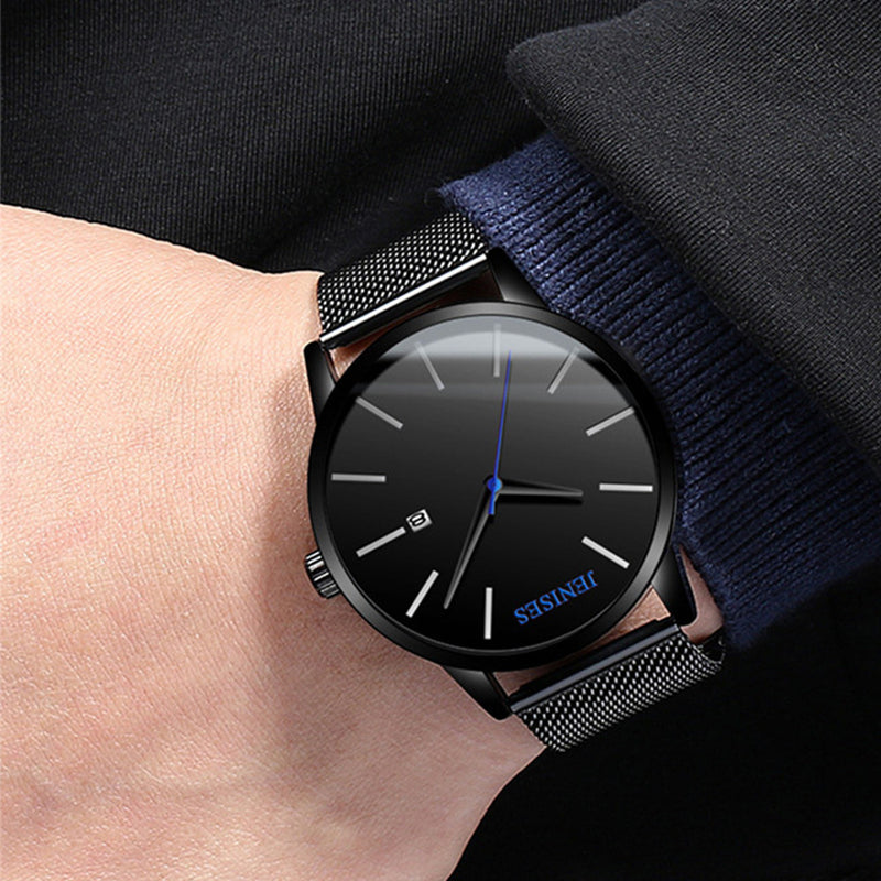 JENISES XD656 Waterproof Calendar Quartz Watches Milan Stainless Steel Strap Men Wrist Watch