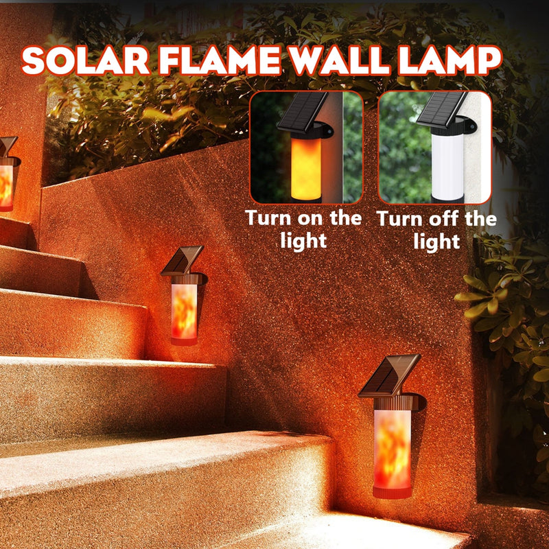 Solar Flame Wall Light Outdoor Courtyard Garden Landscape Lamp 3 Lighting Modes