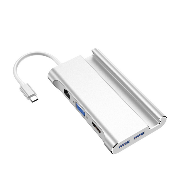HOWEI HW-TC20 Type-C 7 in 1 USB Hub 5Gbps USB3.0 USB-C PD Charging HD VGA 4K Display with 1000Mbps Network Port Extender Extension Connector