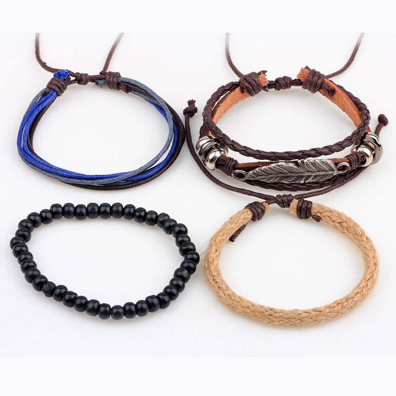 Multi Layer Leaves Bracelet Handmade Leather Bracelet Retro Style Bracelet For Men