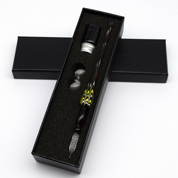 Vintage Elegant Color Calligraphy Glass Dip Pen Fountain Dip Pen with Pen Holder & Ink