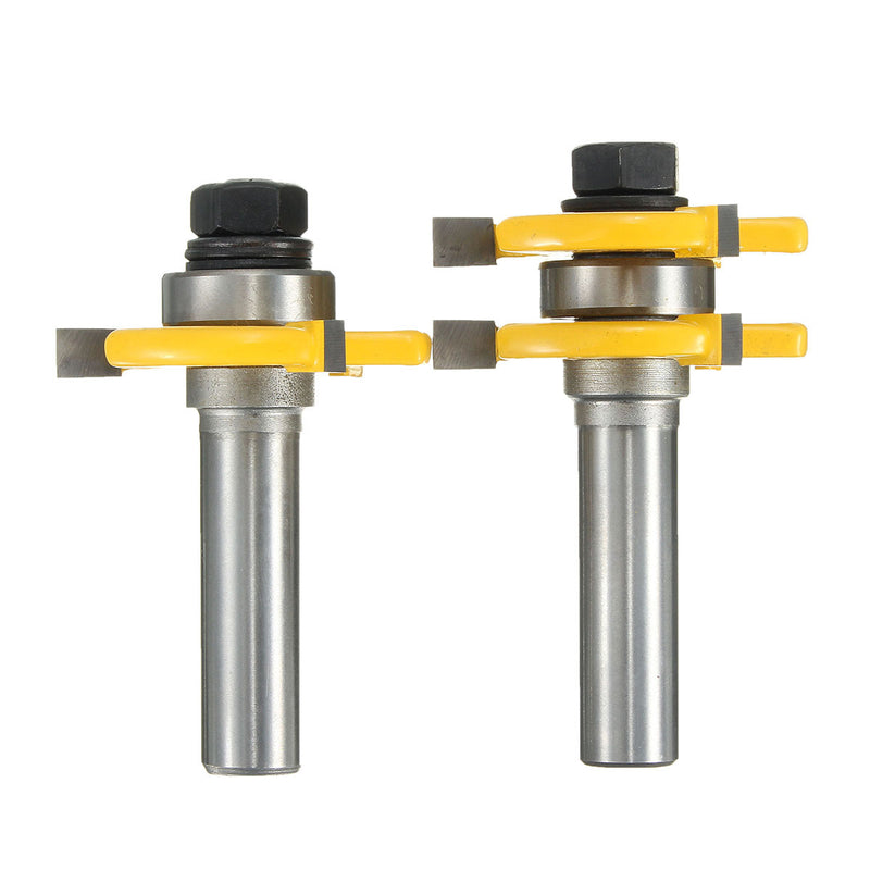2pcs 1/2 Inch Shank Tongue & Groove Router Bit Set 3 Teeth T-shape Wood Milling Cutter