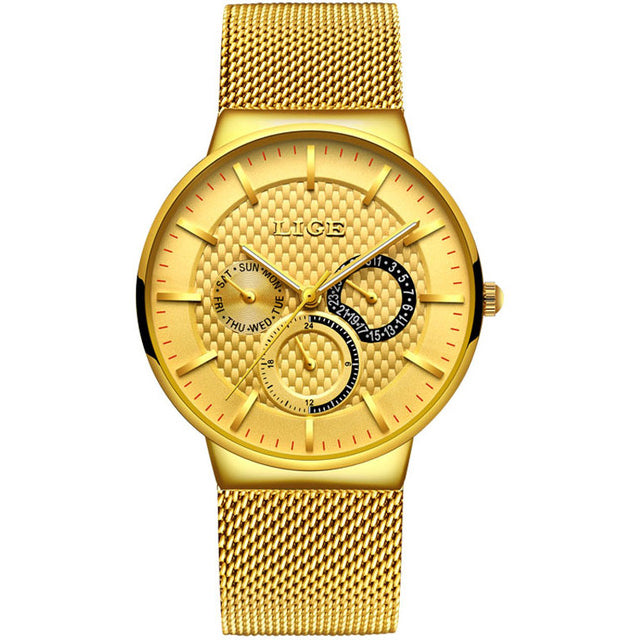 LIGE 9836 Ultra Thin Men Wrist Watch Full Steel Watch Band Business Quartz Watch