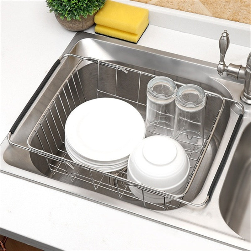 Adjustable Over Sink Dish Drying Rack Stainless Steel Kitchen Storage Organizer