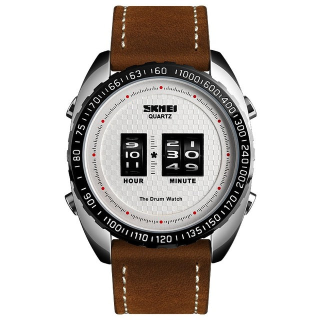 SKMEI 1516 Business Style Creative Dial Minute Hour Adjust Leather Strap Waterproof Quartz Watch Men Watch
