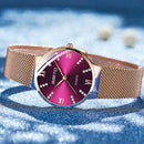 GIMTO GM616 Crystal Colorful Dial Fashion Rose Gold Mesh Steel Strap Casual Women Quartz Watch