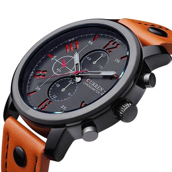 CURREN 8192 Fashion Leisure Sportsman Leather Black Alloy Analog Quartz Wrist Watch