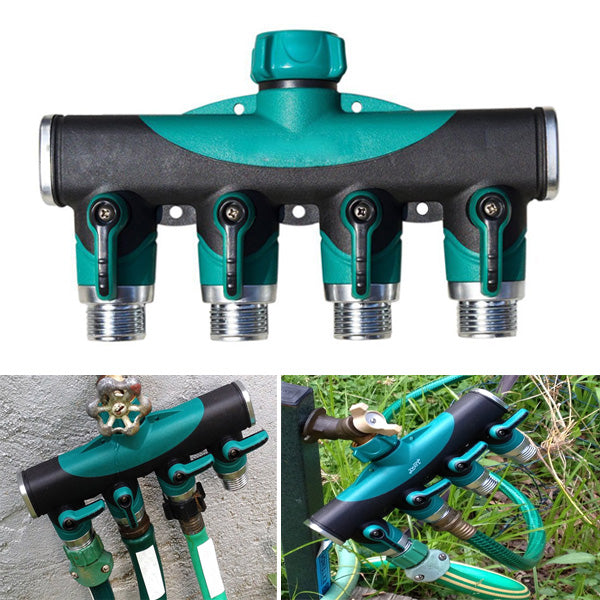 3/4 Inch Garden Hose 4 Way Splitter Water Pipe Faucet Shut Off Valve Connector US Standard Thread