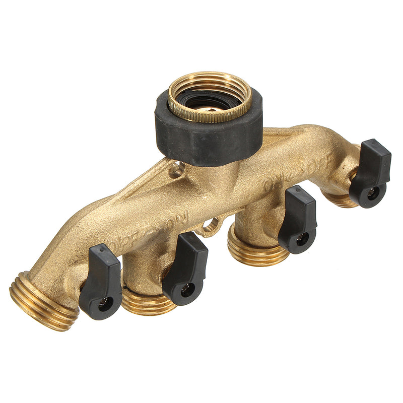 3/4 Inch BSP 4 Way Brass Hose Faucet Manifold Water Segregator Garden Tap Connector Splitter Switcher Control Shut Off Valve