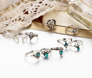 9 Pcs Vintage Statement Ring Set Helm Leaf Knuckle Rings Bohemian Jewelry for Women