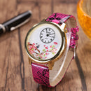 Flower and Bird Quartz Watch Casual Style Leather Strap Women Wrist Watches