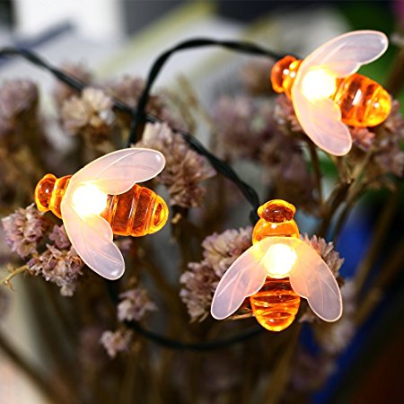 Solar Powered 5M 20LEDs Waterproof  Black Yellow Bee Fairy String Light for Garden Party Christmas