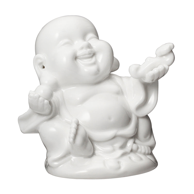 Peace Sign Laughing Hotai Statue Happy Sitting Hotai White Gloss Home Decorations