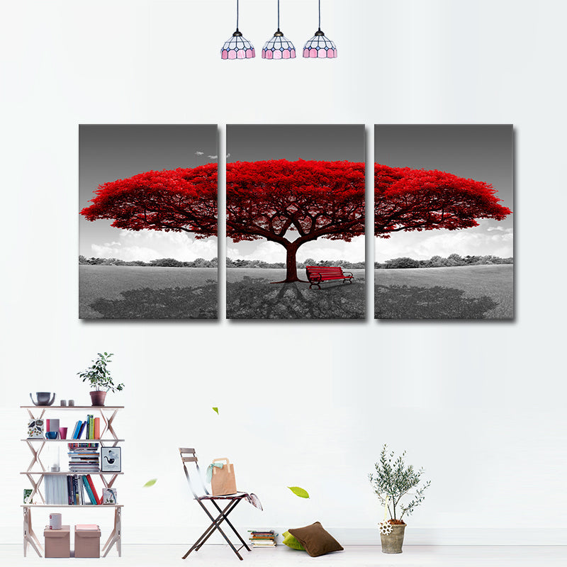 Miico Hand Painted Three Combination Decorative Paintings Redwood tree Wall Art For Home Decoration