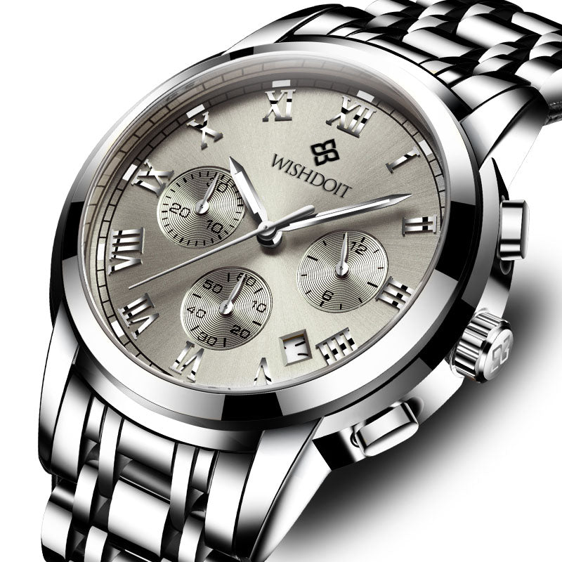 WISHDOIT WSD-016 Men Watch Fashion Chronograph Stainless Steel Strap Wrist Watch