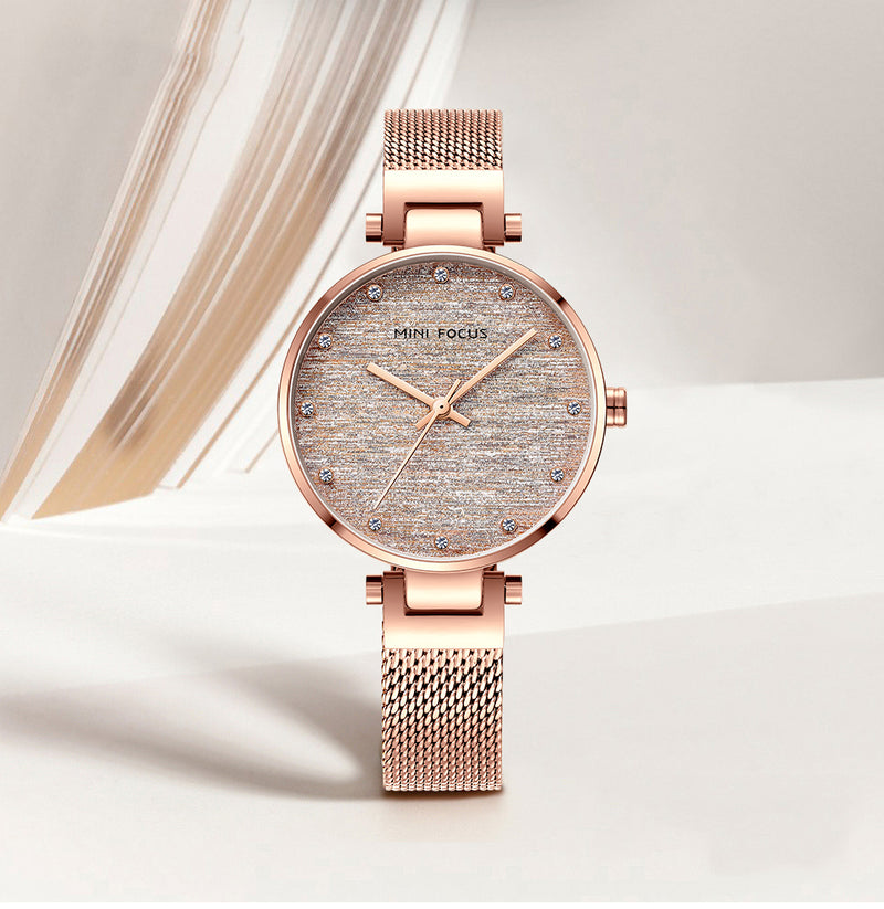 MINI FOCUS 0328L Fashion Women Watch Light Luxury 3ATM Waterproof Stainless Steel Strap Quartz Watch